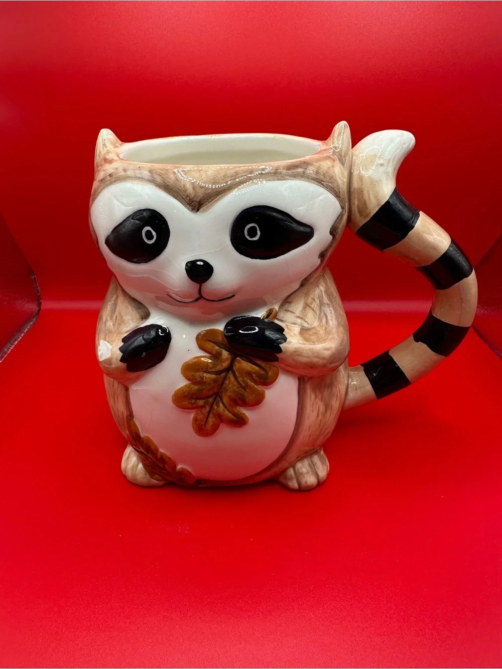 Pier 1 Raccoon Ceramic Mug in Brown, White, Black